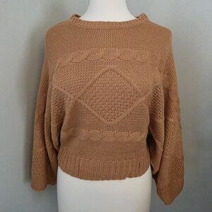 J. Calin By Flying Tomato Terracotta Diamond Cable Knit Cropped Sweater